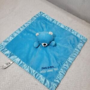 Lovey Baby Security Blanket Peek-a-Boo Jesus Loves You Christian Plush Blue